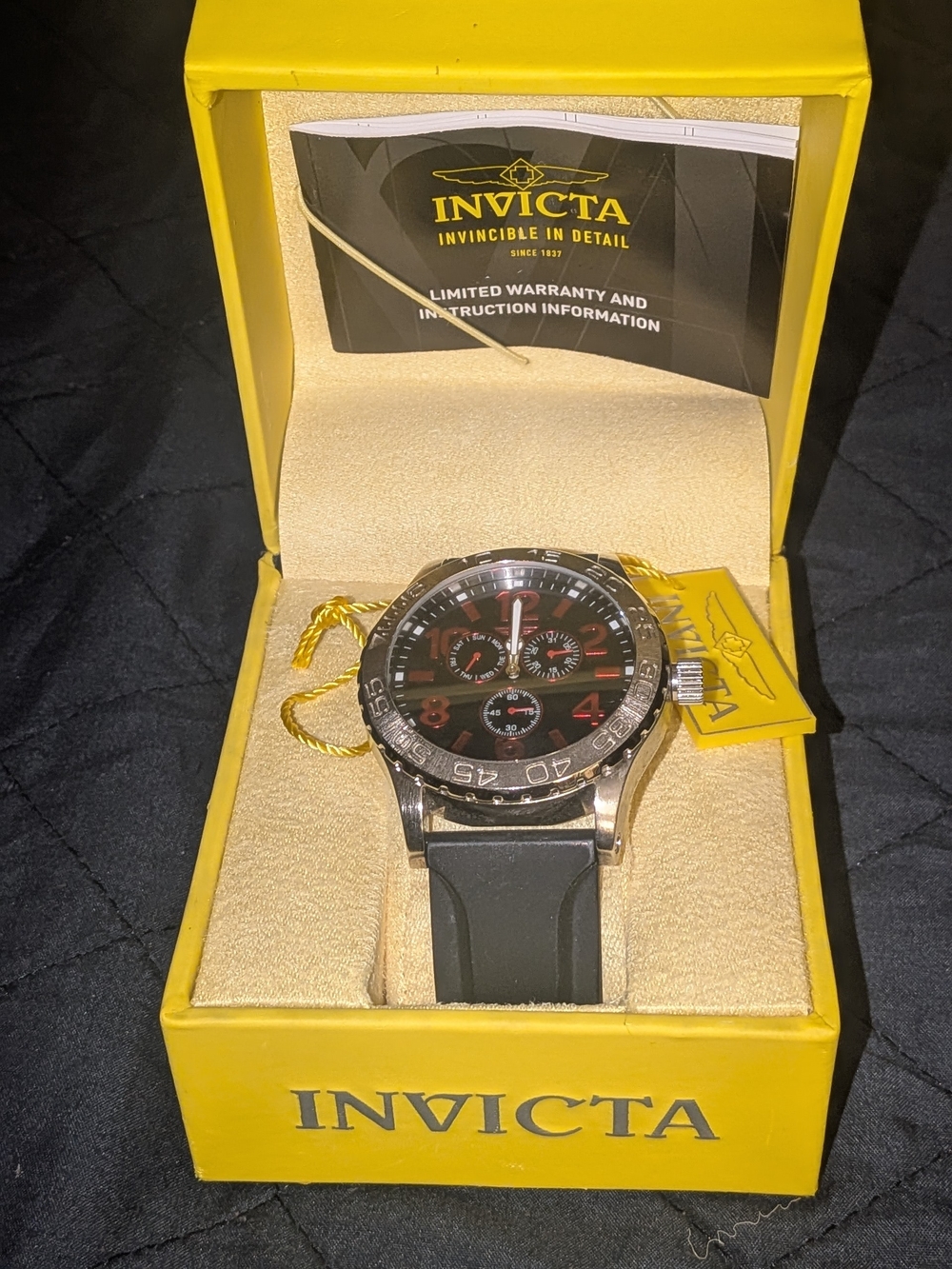 Invicta 11731 Chrono Black Dial Watch with Red Accents.